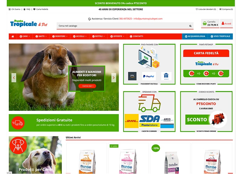 Puntotropicale PetShop Negozio e-commerce per la vendita di prodotti per Animali
